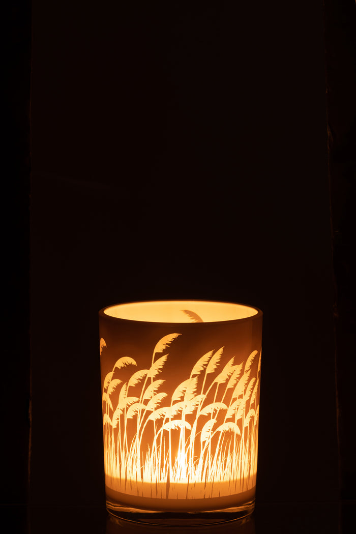 J-Line windlicht Pampas - glas - beige|wit - small - 2 stuks