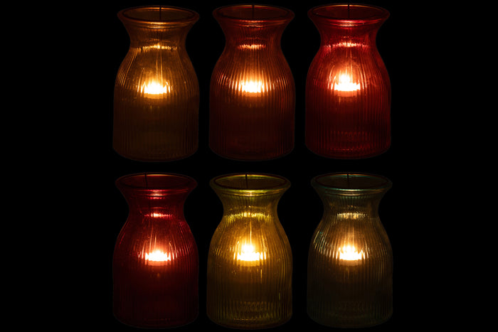 J-Line plateau Theelichthouder Popa - glas - mix - 6 stuks