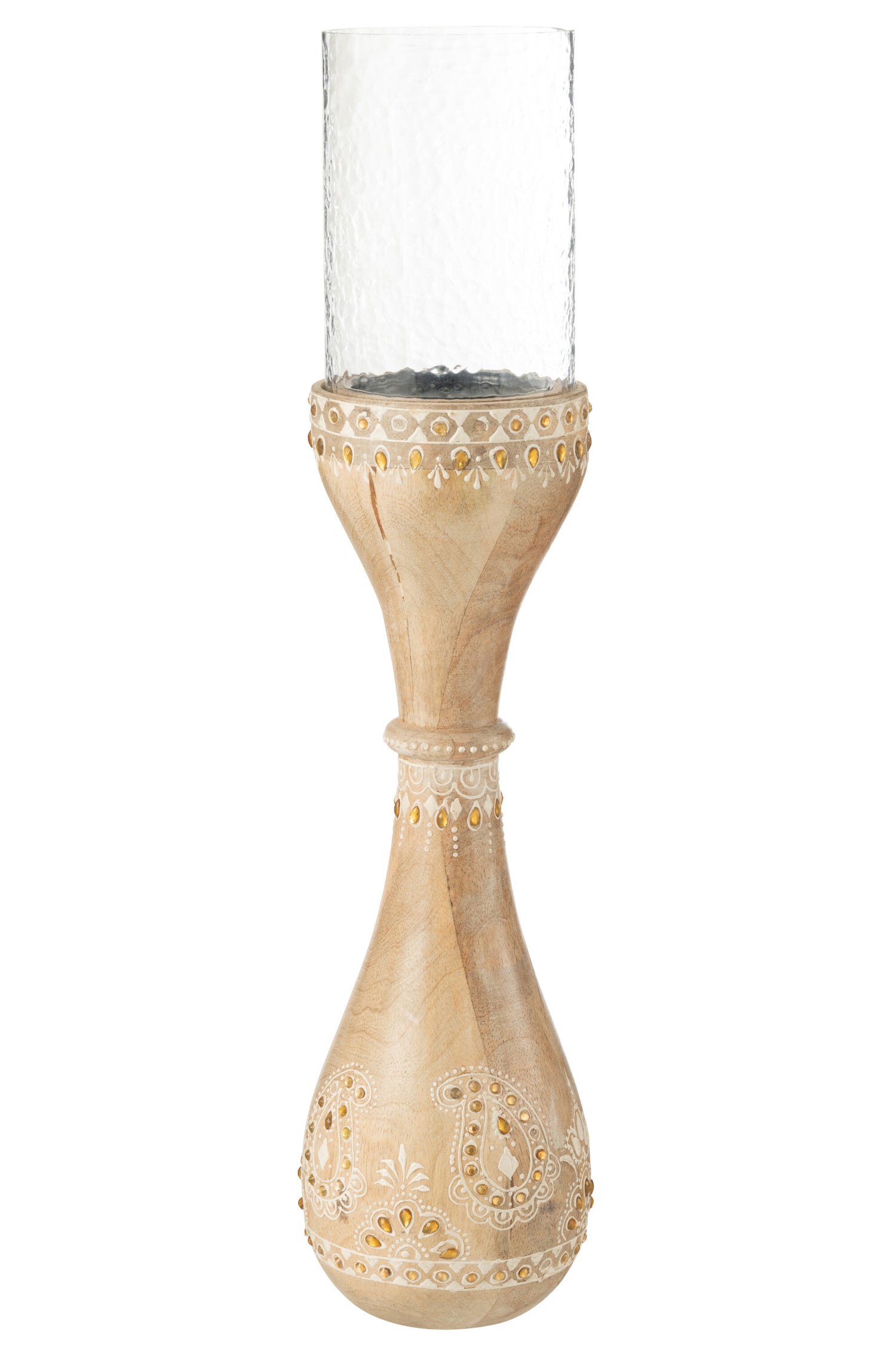 J-Line kandelaar Kralen - hout - naturel|wit - large