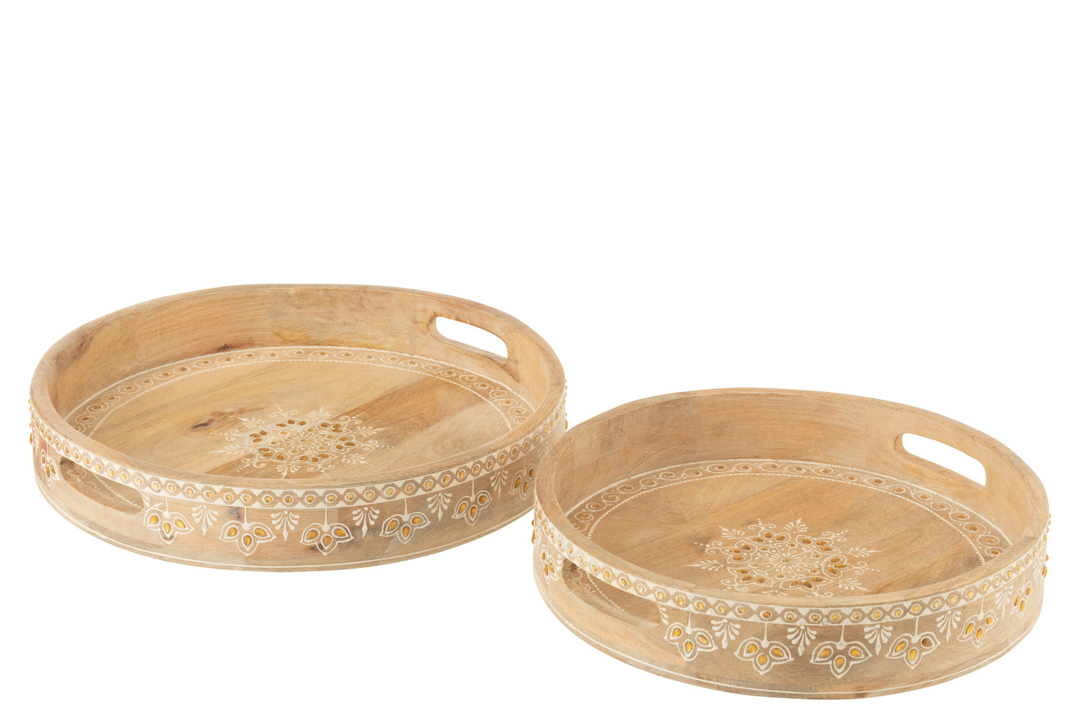 J-Line plateau met 2 handvaten Kralen - hout - naturel|wit -