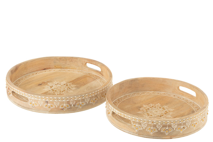 J-Line plateau met 2 handvaten Kralen - hout - naturel|wit -