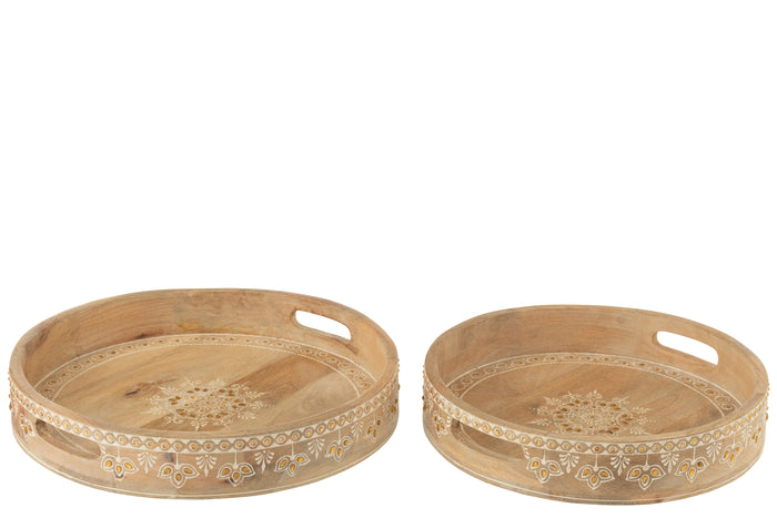 J-Line plateau met 2 handvaten Kralen - hout - naturel|wit -