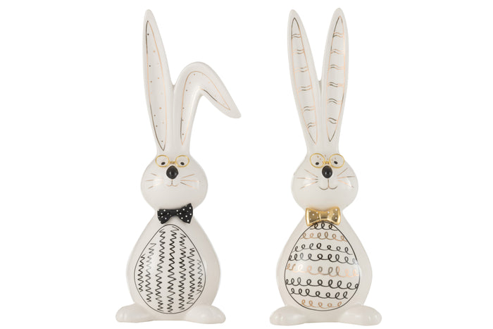 J-Line figuur Konijn Robert - keramiek - mix - large - 2 stuks - paasdecoratie