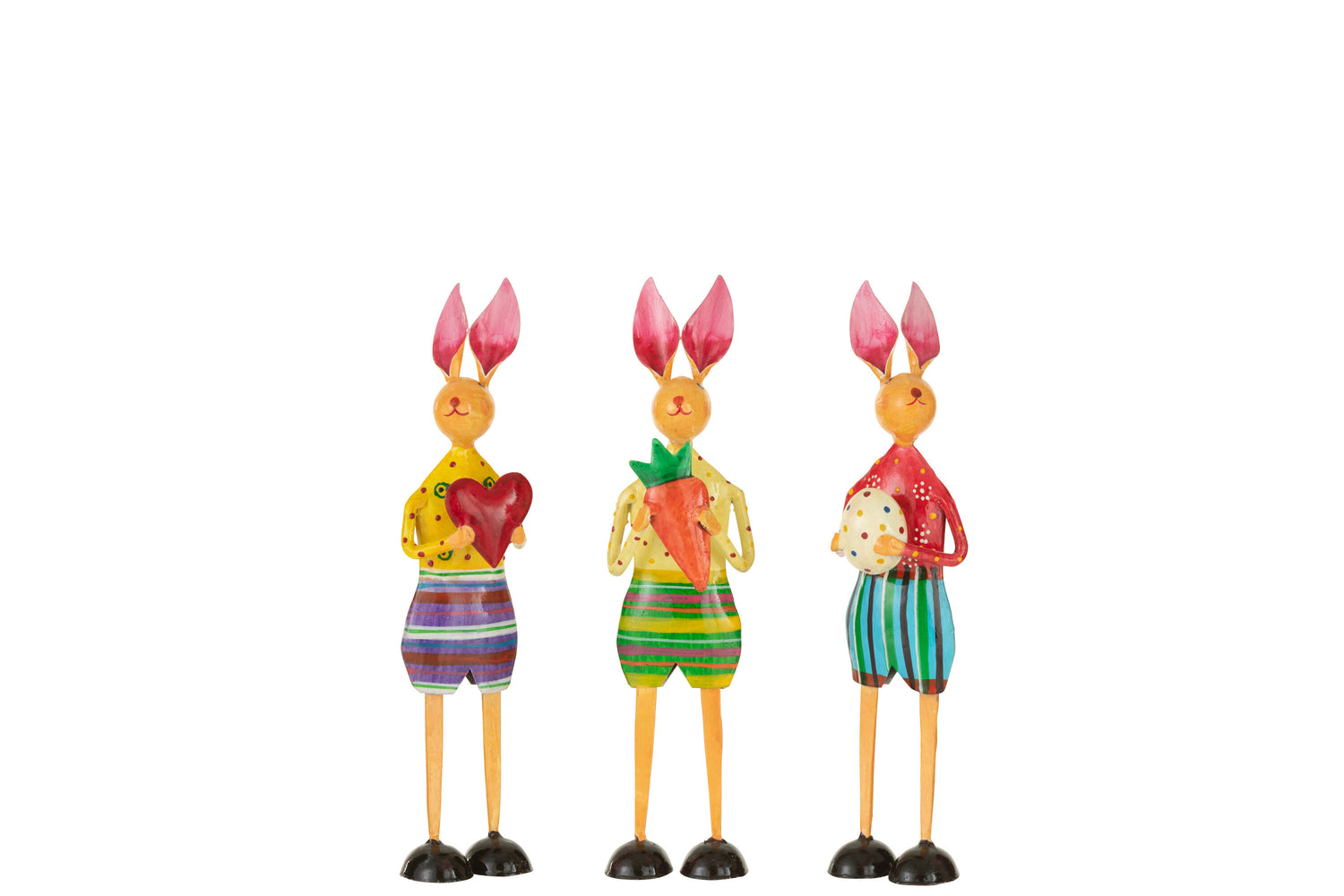 J-Line figuur Konijn Hart|Ei|Wortel - ijzer - bruin - 3 stuks - paasdecoratie