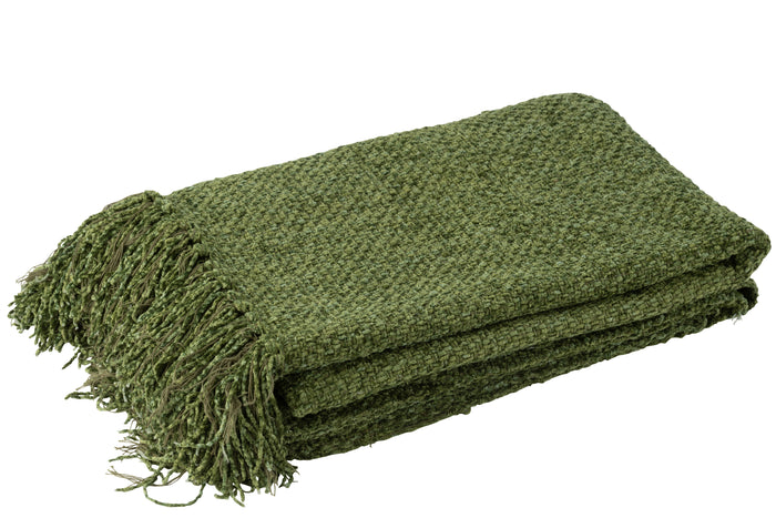 J-Line plaid Gewoven + Franjes - viscose - donkergroen - 180