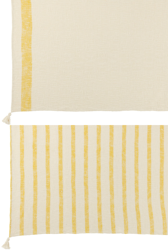 J-Line plaid Strepen + Kwasten - katoen - wit|geel -  2 stuk