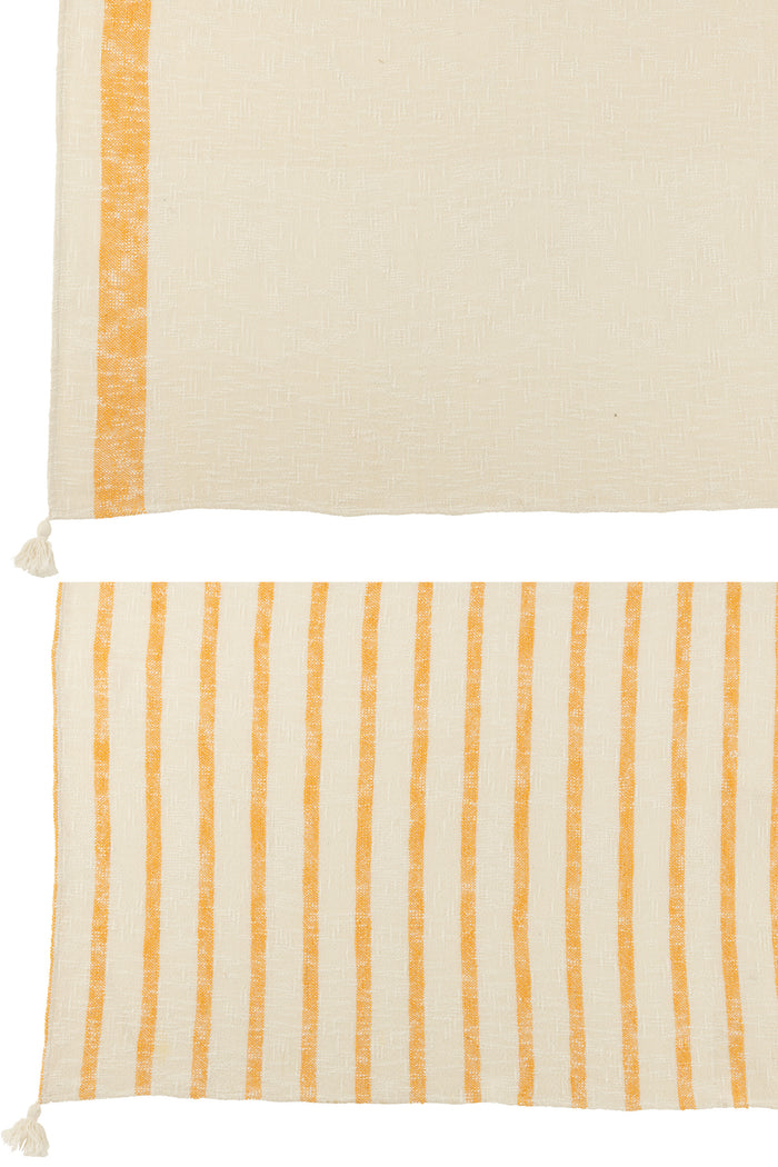 J-Line plaid Strepen + Kwasten - katoen - wit|oranje -  2 stuks