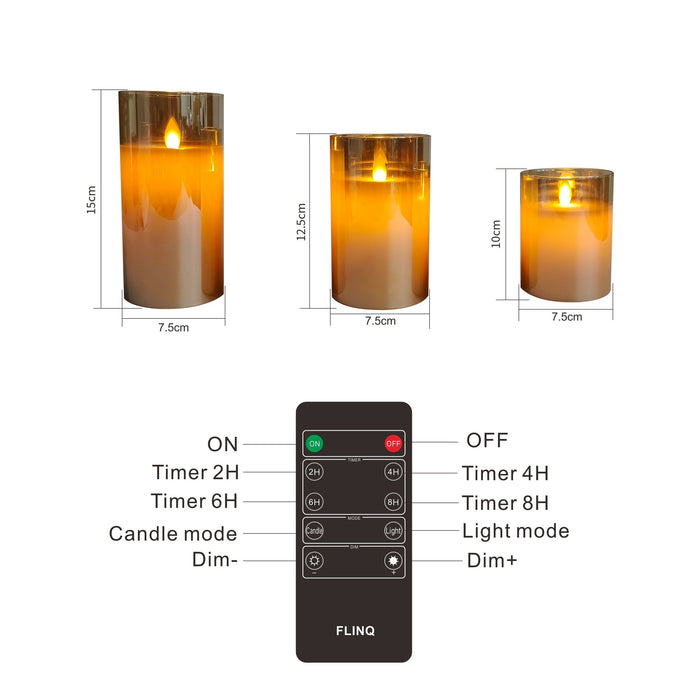 FlinQ LED Kaarsen Goud Glas met Bewegende Vlam Incl. Afstandsbediening