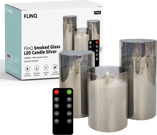 FlinQ LED Kaarsen Smoke Glas met Bewegende Vlam Incl.