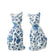 J-Line figuur Kat Patroon - polyresin - blauw|wit - large - 2 stuks - paasdecoratie