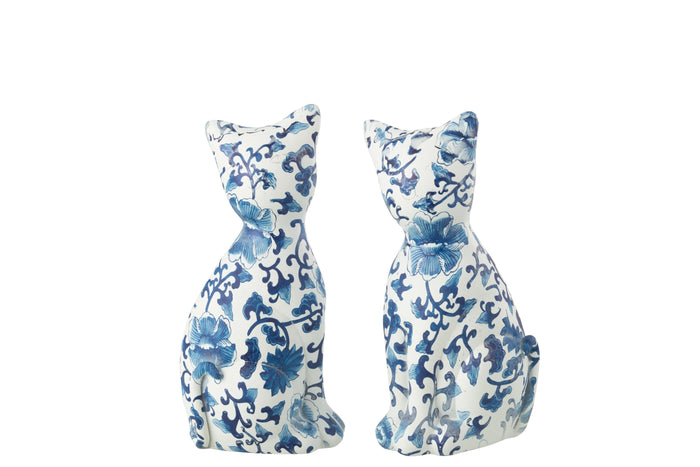 J-Line figuur Kat Patroon - polyresin - blauw|wit - large - 2 stuks - paasdecoratie