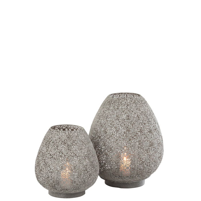 J-line - Theelichthouder Oosters Metaal Grijs Large - 36.5x37x43cm