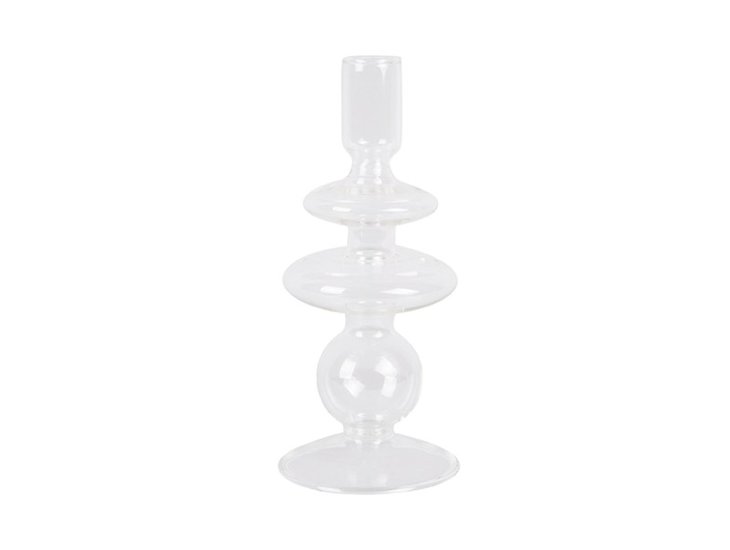 2x Present Time Candle Holder Glass Art Rings Medium Clear