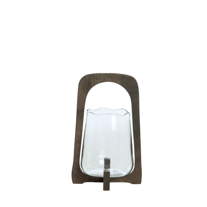 Light&living Windlicht Ø21,5x35 cm ANOSY glas helder+hout mat d bruin