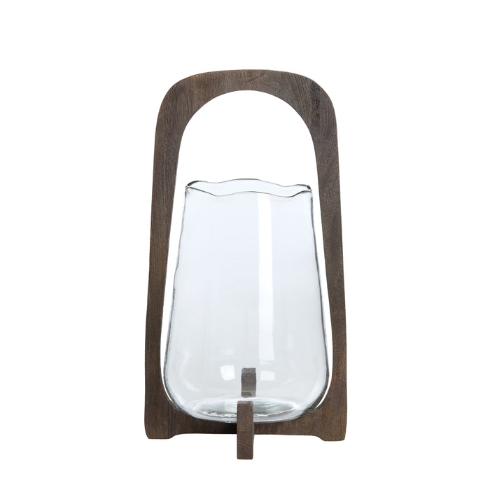 Light&living Windlicht Ø26x48 cm ANOSY glas helder+hout mat d bruin