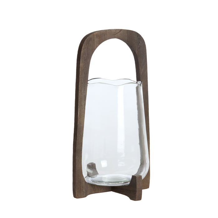 Light&living Windlicht Ø26x48 cm ANOSY glas helder+hout mat d bruin