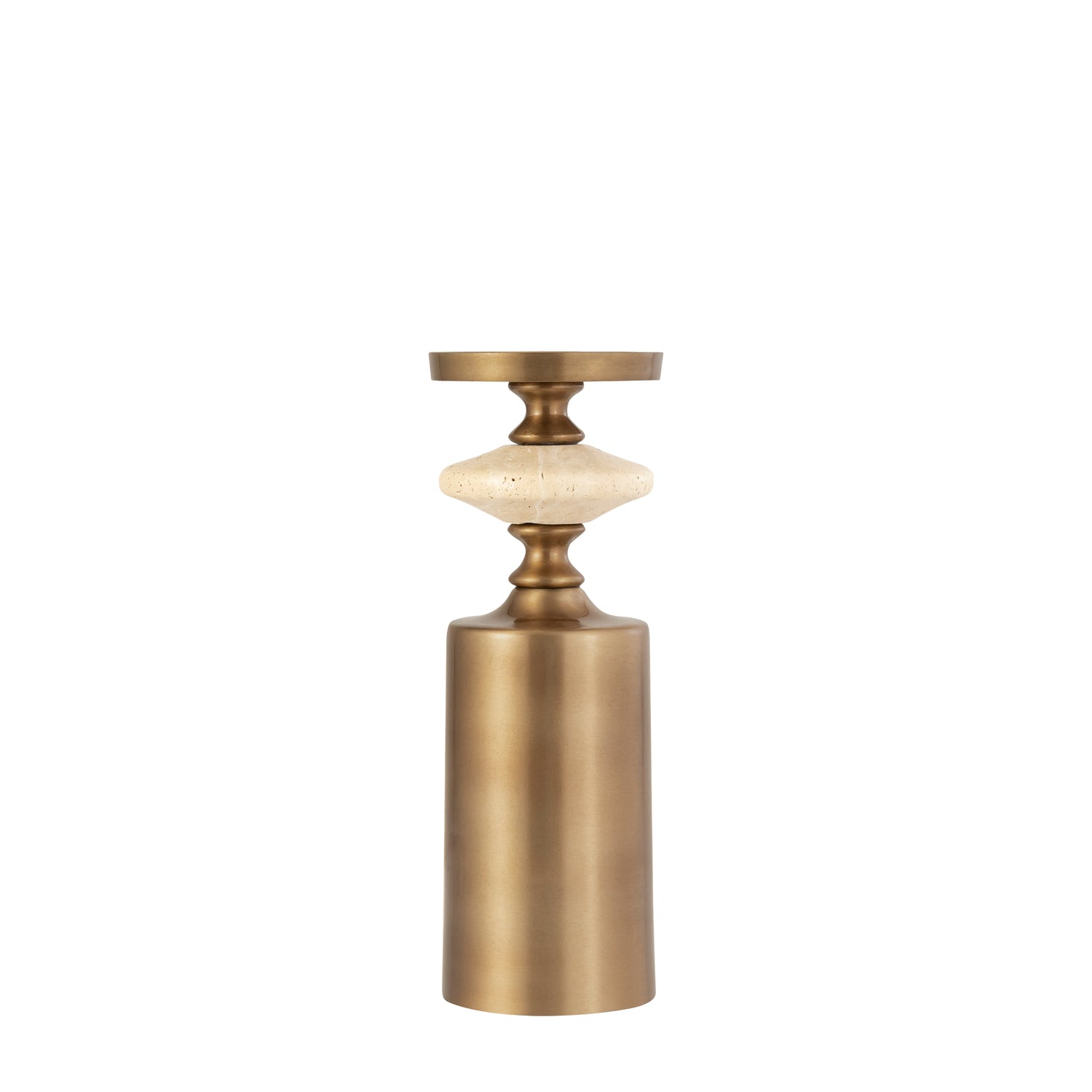 PTMD Nikolaos Brass Candleholder Travertine Round M