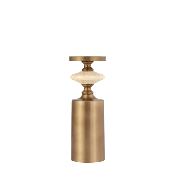 PTMD Nikolaos Brass Candleholder Travertine Round M