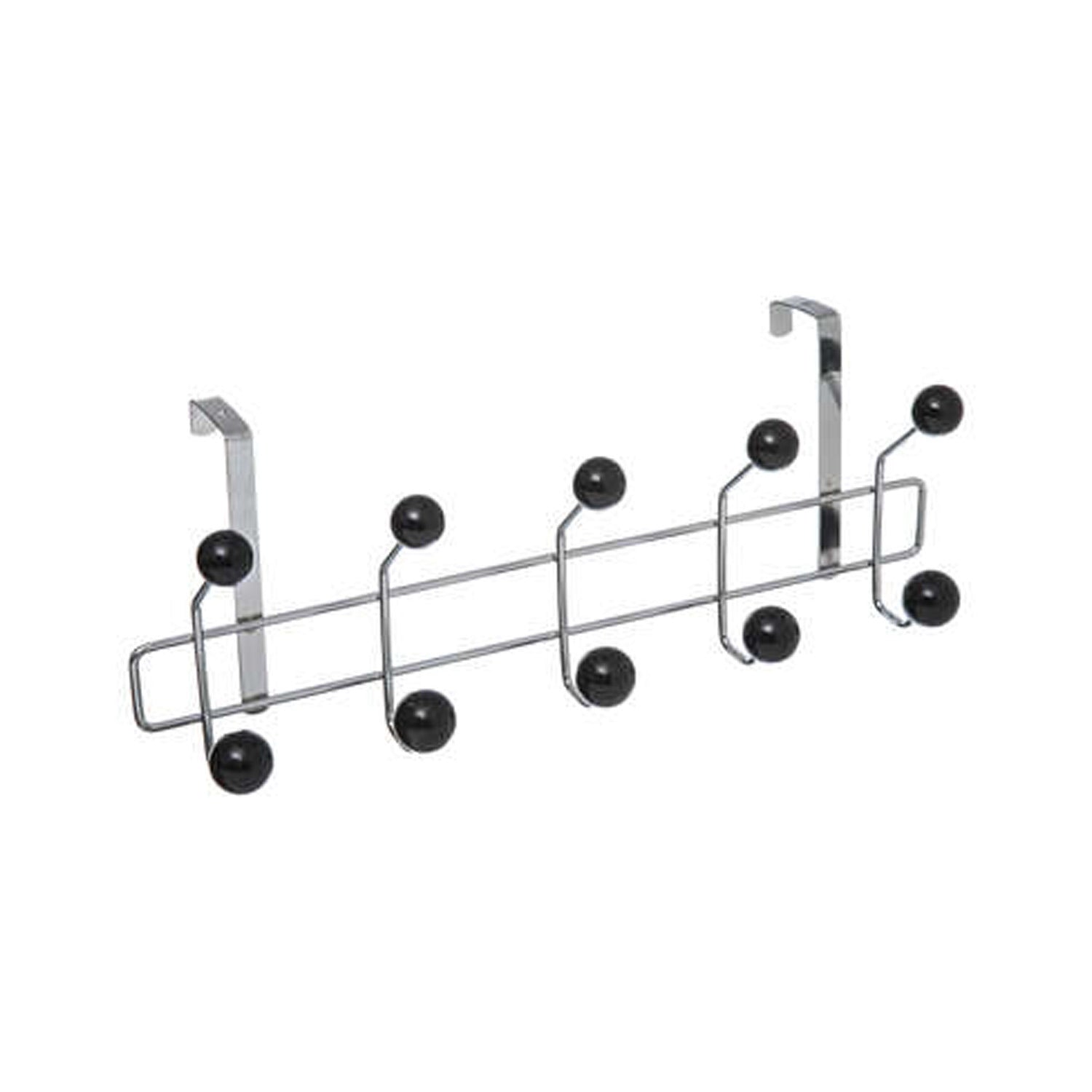 5Five Deur kapstok - zilver|zwart - 10-haaks - B44 x H17 cm