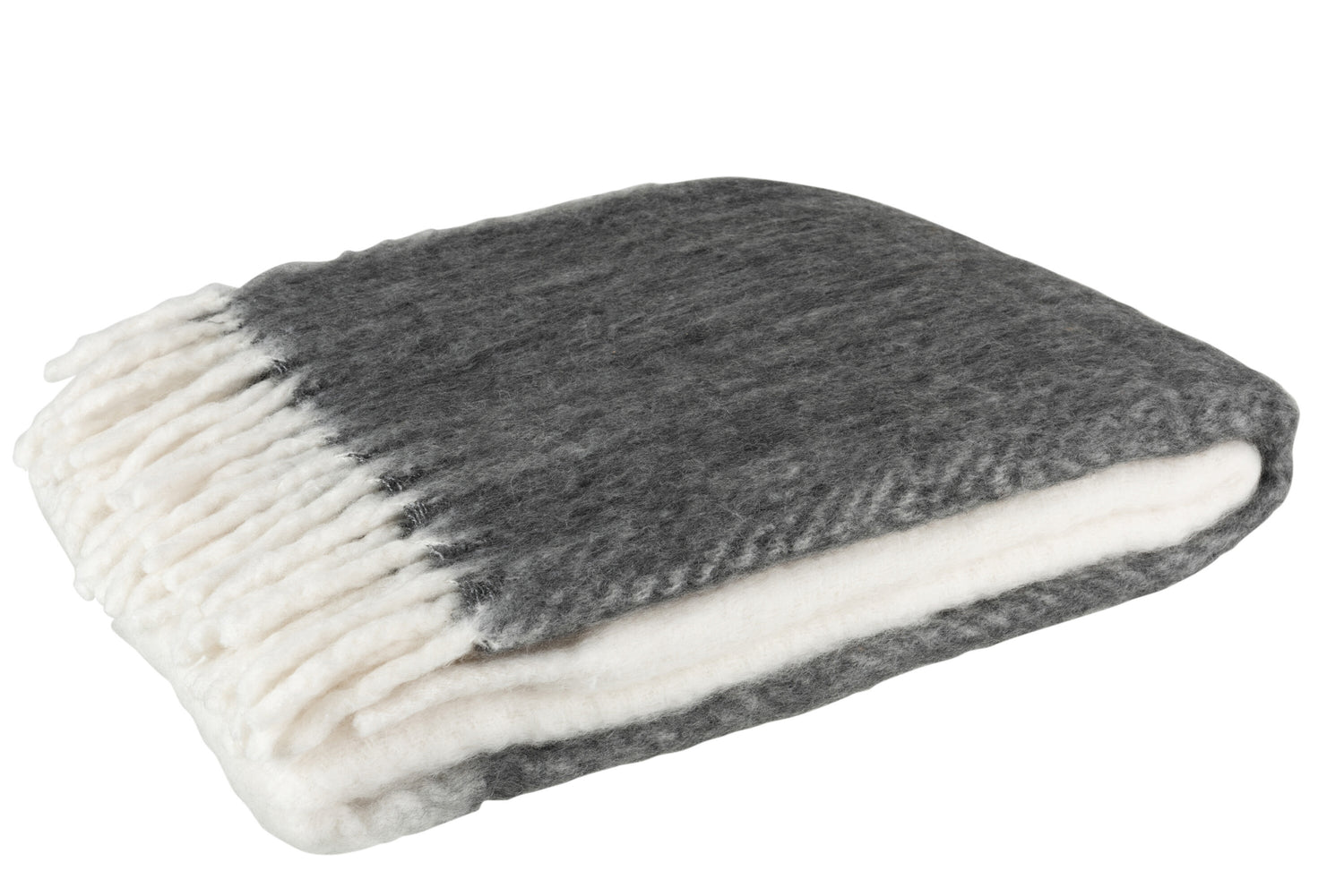 J-line - Plaid Boord Acryl|wol Zwart|wit - 190x136x0.5cm