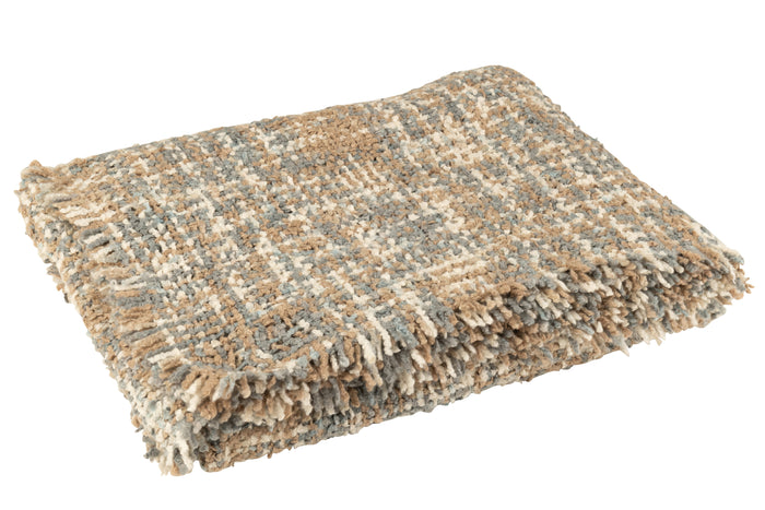 J-line - Plaid Tweed Acryl|katoen Blauw|beige - 180x130x1cm