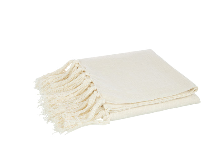 J-line - Plaid Franjes Katoen Ecru - 180x130x0.5cm