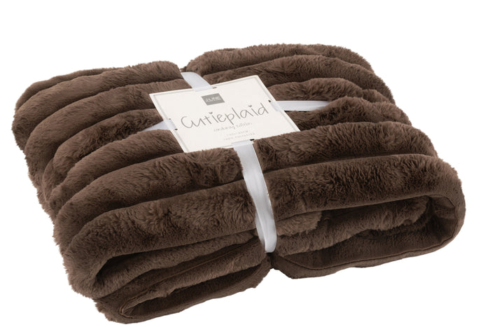 J-line - Plaid Large Corduroy Polyester Chocolade - 180x130x2cm