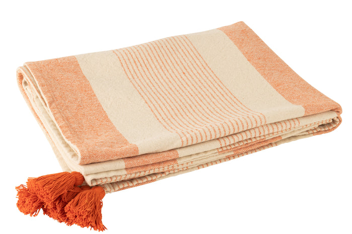J-line - Throw Mik Katoen Beige|oranje - 130x180x1cm