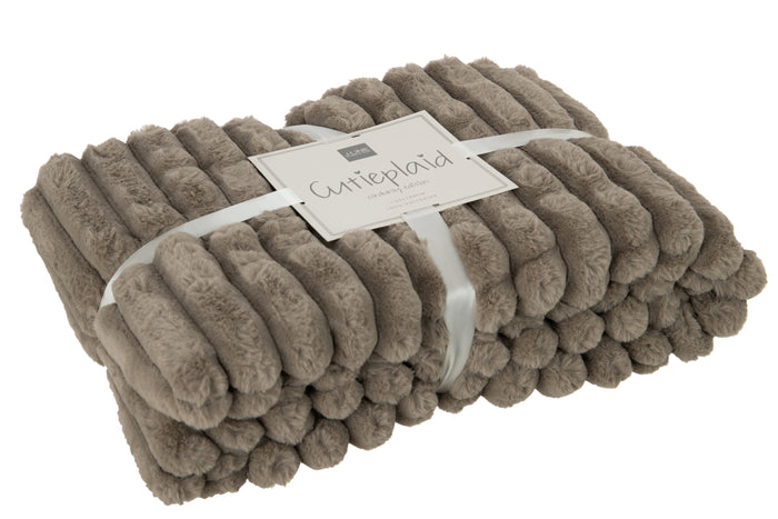 J-line - Plaid Corduroy Polyester Muisgrijs - 180x130x3cm