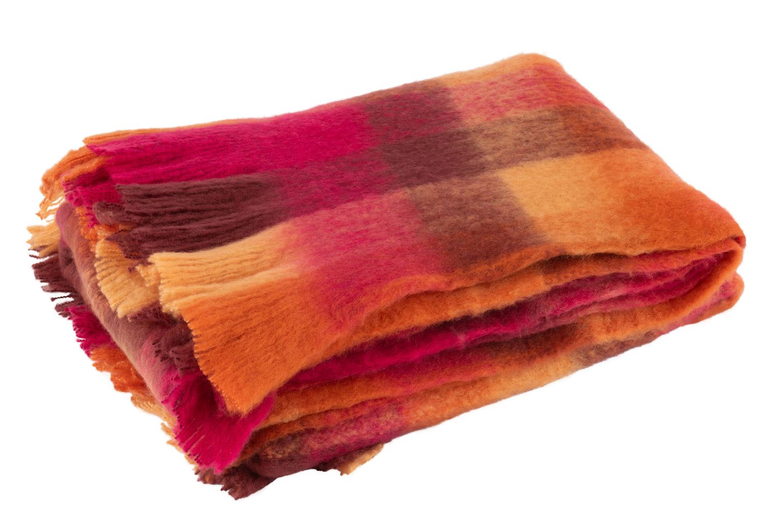 J-line - Plaid Ruitjes+franjes Acryl Oranje|bordeaux - 180x130x1cm