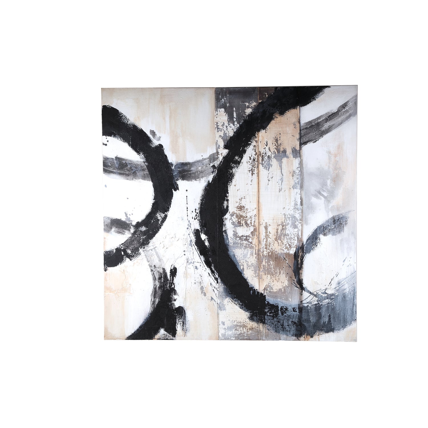 PTMD Jor Black Canvas Circle Painted Wall Panel Square