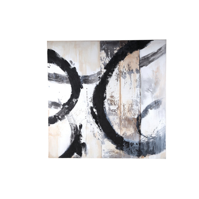 PTMD Jor Black Canvas Circle Painted Wall Panel Square