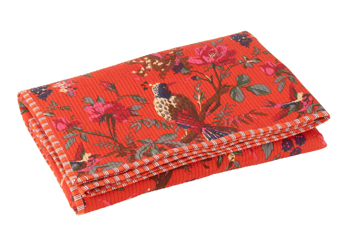 J-Line deken Vogels|Bloemen - katoen|fluweel - oranje