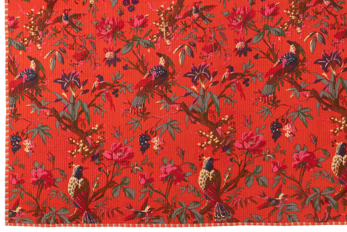 J-Line deken Vogels|Bloemen - katoen|fluweel - oranje