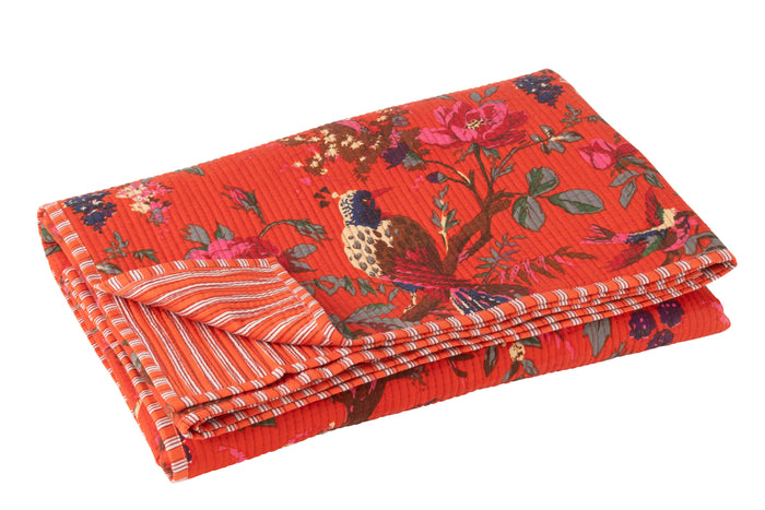 J-Line deken Vogels|Bloemen - katoen|fluweel - oranje