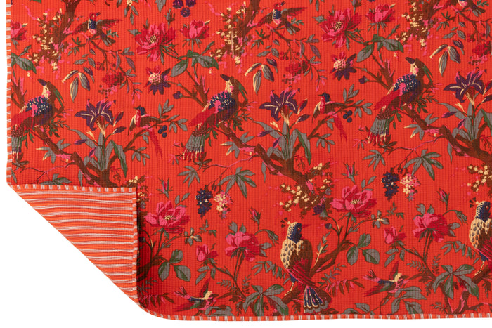 J-Line deken Vogels|Bloemen - katoen|fluweel - oranje