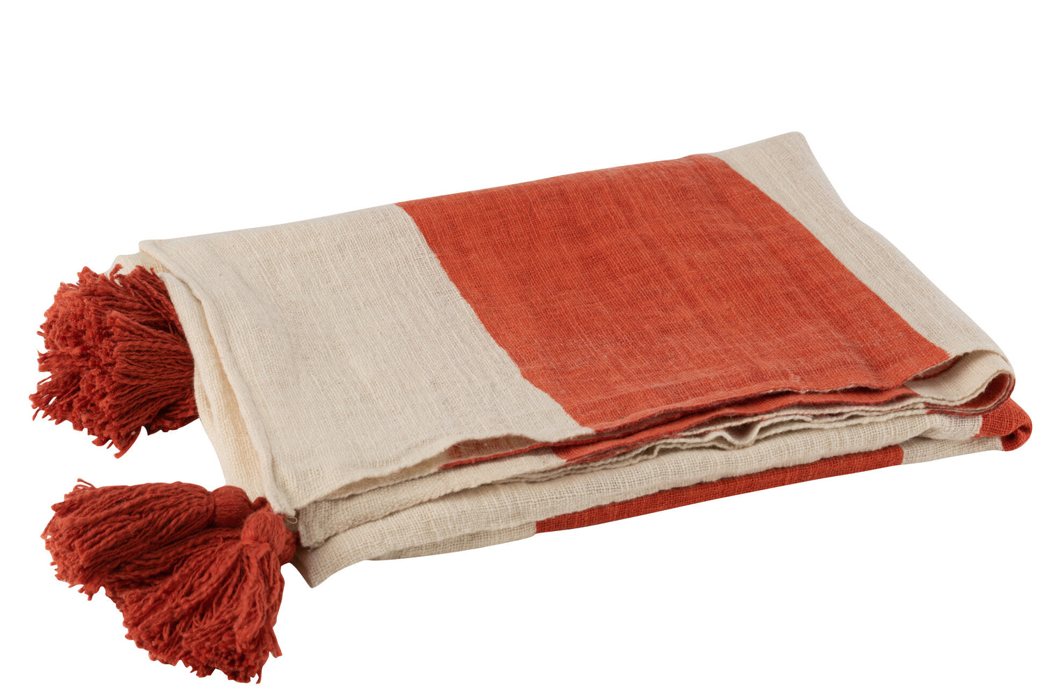 J-line - Plaid Strand Groeven Katoen Koraal - 185x135x2cm