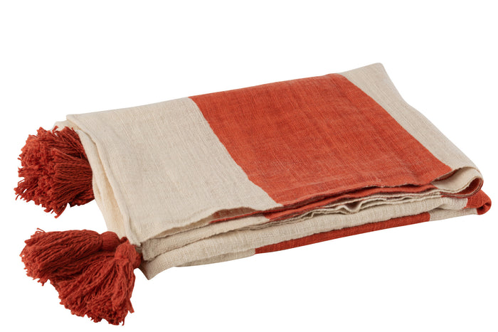 J-line - Plaid Strand Groeven Katoen Koraal - 185x135x2cm