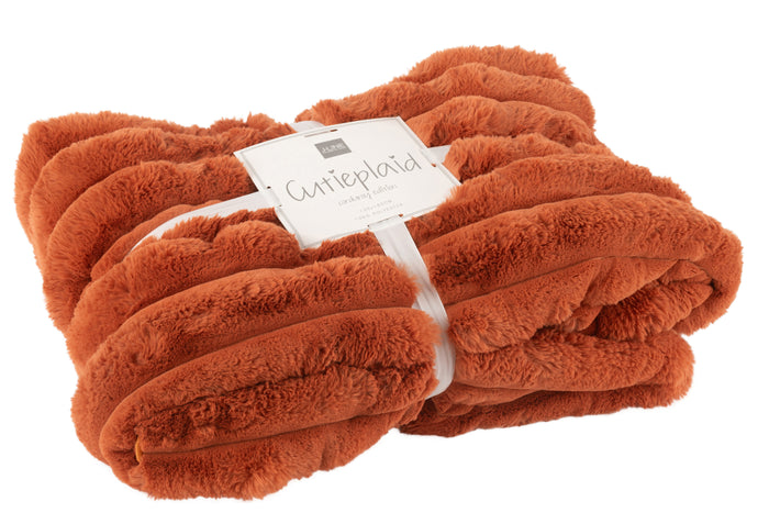 J-line - Plaid Large Corduroy Polyester Roest - 180x130x2cm