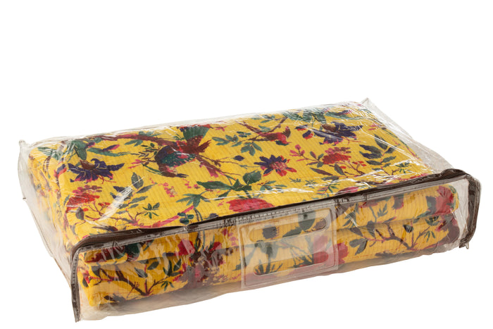 J-Line deken Vogels|Bloemen - katoen|fluweel - geel