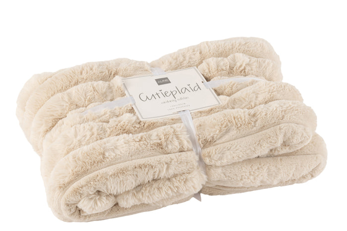 J-line - Plaid Large Corduroy Polyester Beige - 180x130x2cm