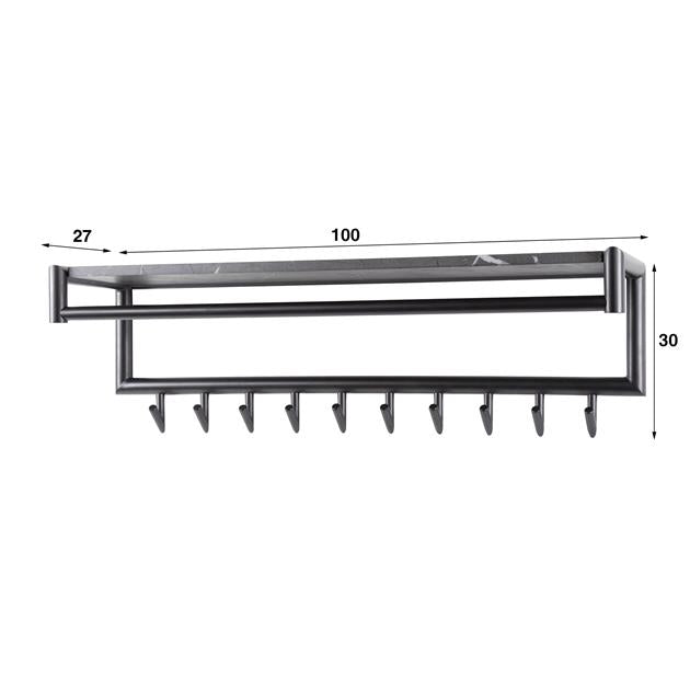 Hoyz Collection - Kapstok 10 Haaks Roede-hoedenplank - 3D Zwart Bruin