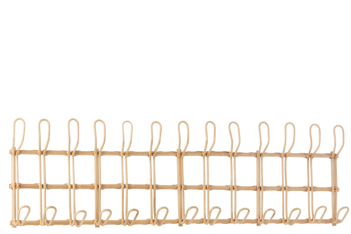 J-line - Kapstok Ellen 12 Haken Rotan Naturel - 110x1x28cm