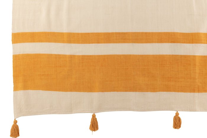 J-line - Plaid Strand Groeven Katoen Oker - 185x135x2cm