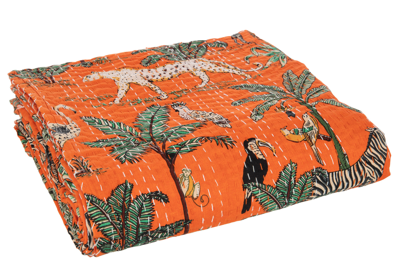 J-line - Plaid Mat Exotisch Dieren|planten Oranje Large - 270x220cm