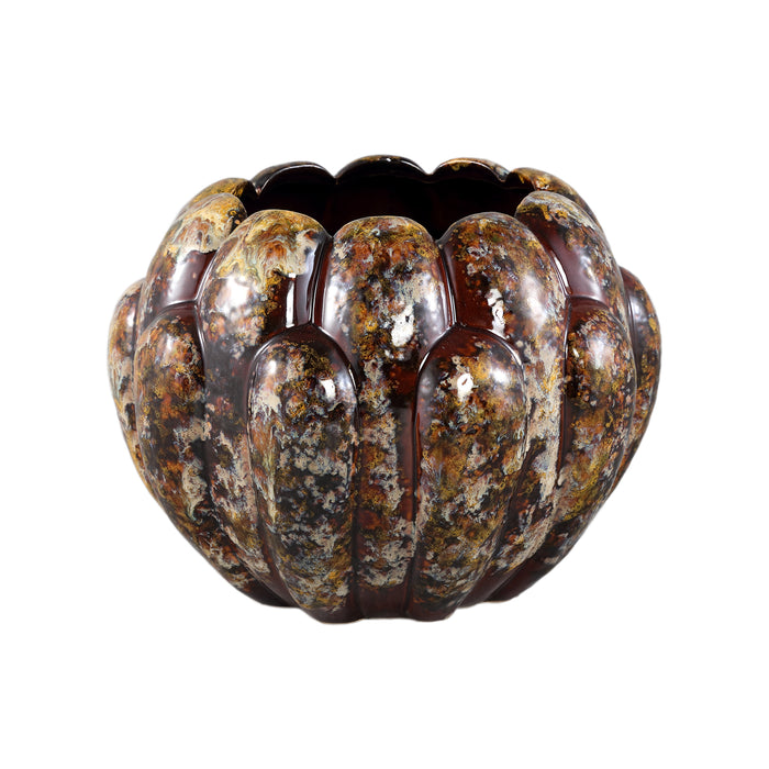 PTMD Divinder Bronze Ceramic Ribbed Pot Round L