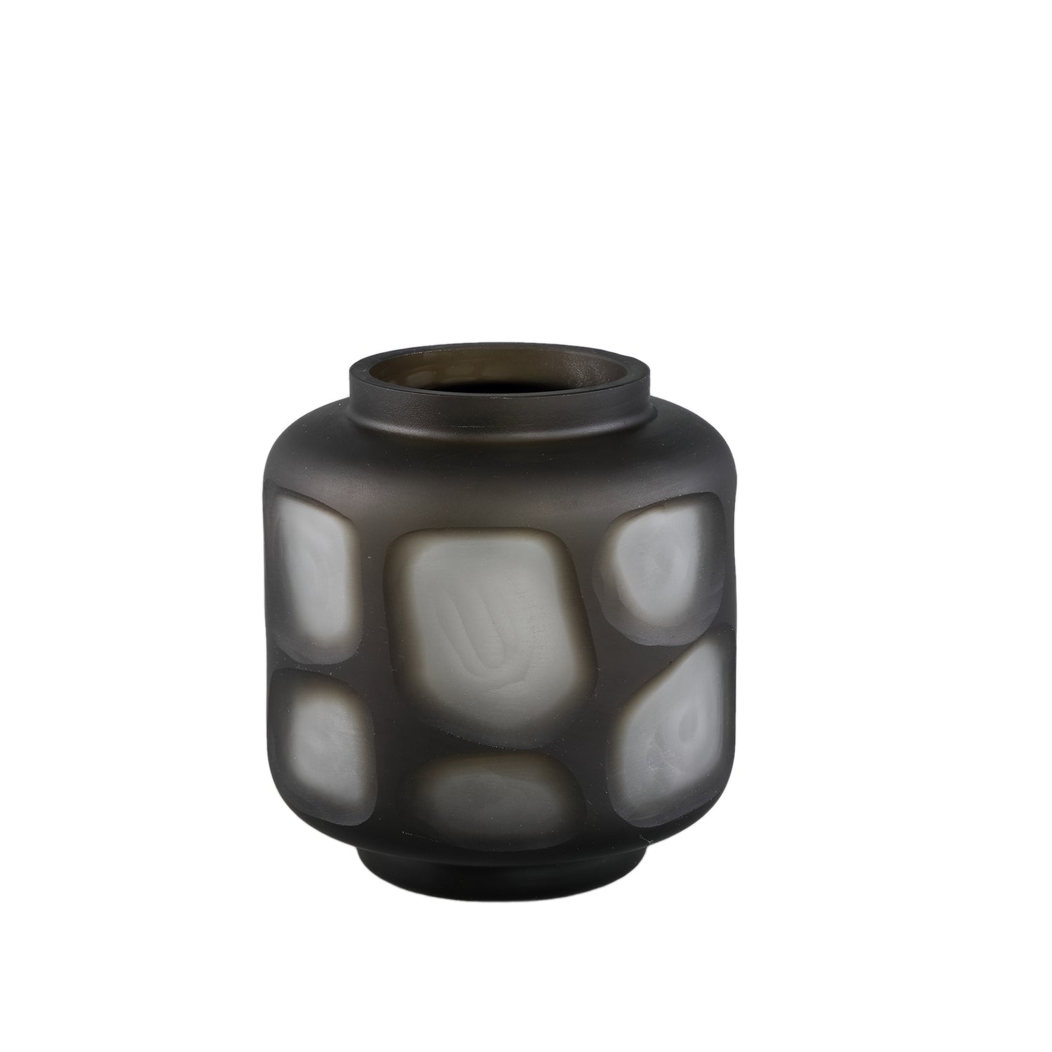 PTMD Azize Green Carved Glass Round Vase On Base S