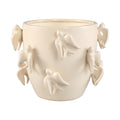 PTMD Emmelyn White Round Ceramic Glazed Pot Birds L