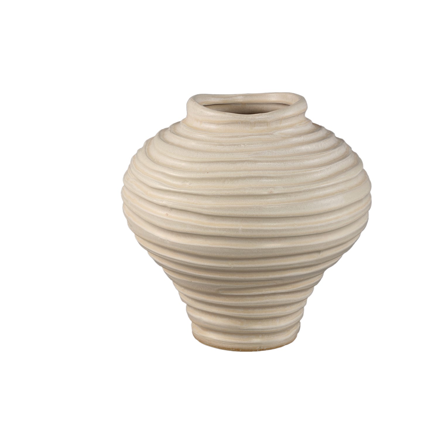 PTMD Mickie Beige Round Bulb Ceramic Vase Ribbed M