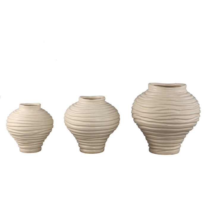 PTMD Mickie Beige Round Bulb Ceramic Vase Ribbed M